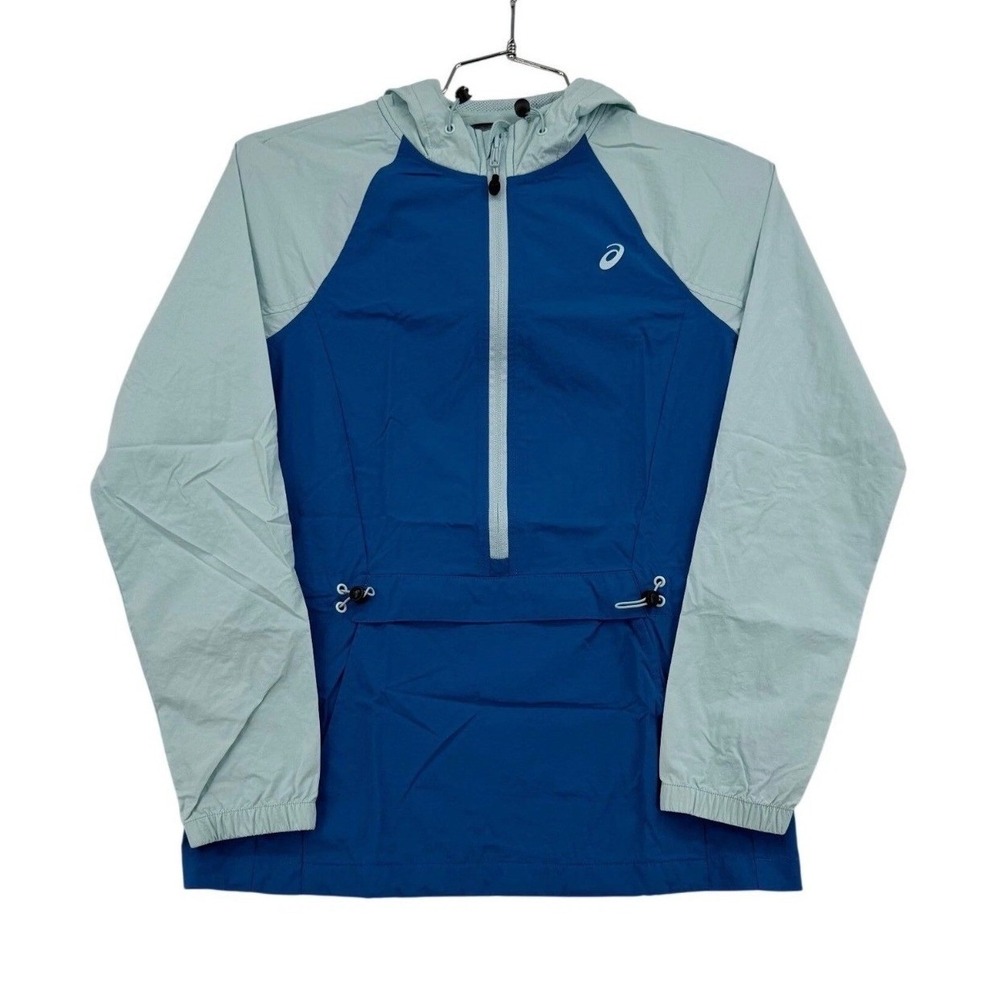 Asics Windbreaker Anorak Women XS Blue Mint Green Excellent Half Zip Hooded